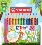 STABILO - STABILO trio thick - driekantige kleurpotloden met extra dikke kern - animal vibes - etui met 12 kleuren