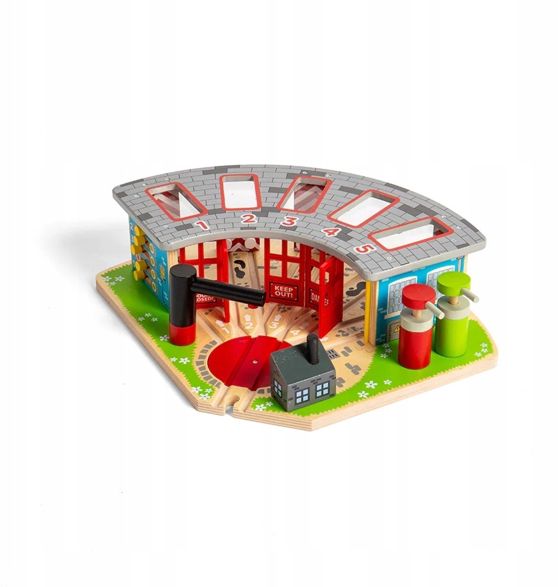 Bigjigs houten rails - luxe remise voor 5 treinen