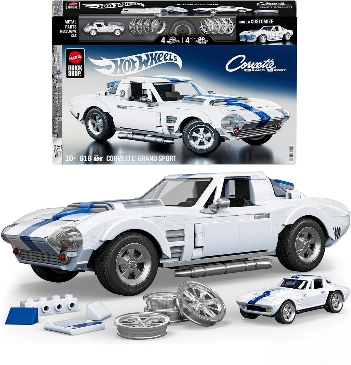 Mattel Brick Shop - Brick Shop hot wheels elite serie - corvette grand sport - bouwspeelgoed - 918 onderdelen