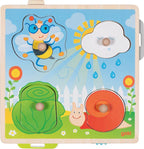 Goki puzzel: in de tuin 21,8x22,5x2,8cm, 4-delig, met achtergrondafbeeldingen, hout, 1+
