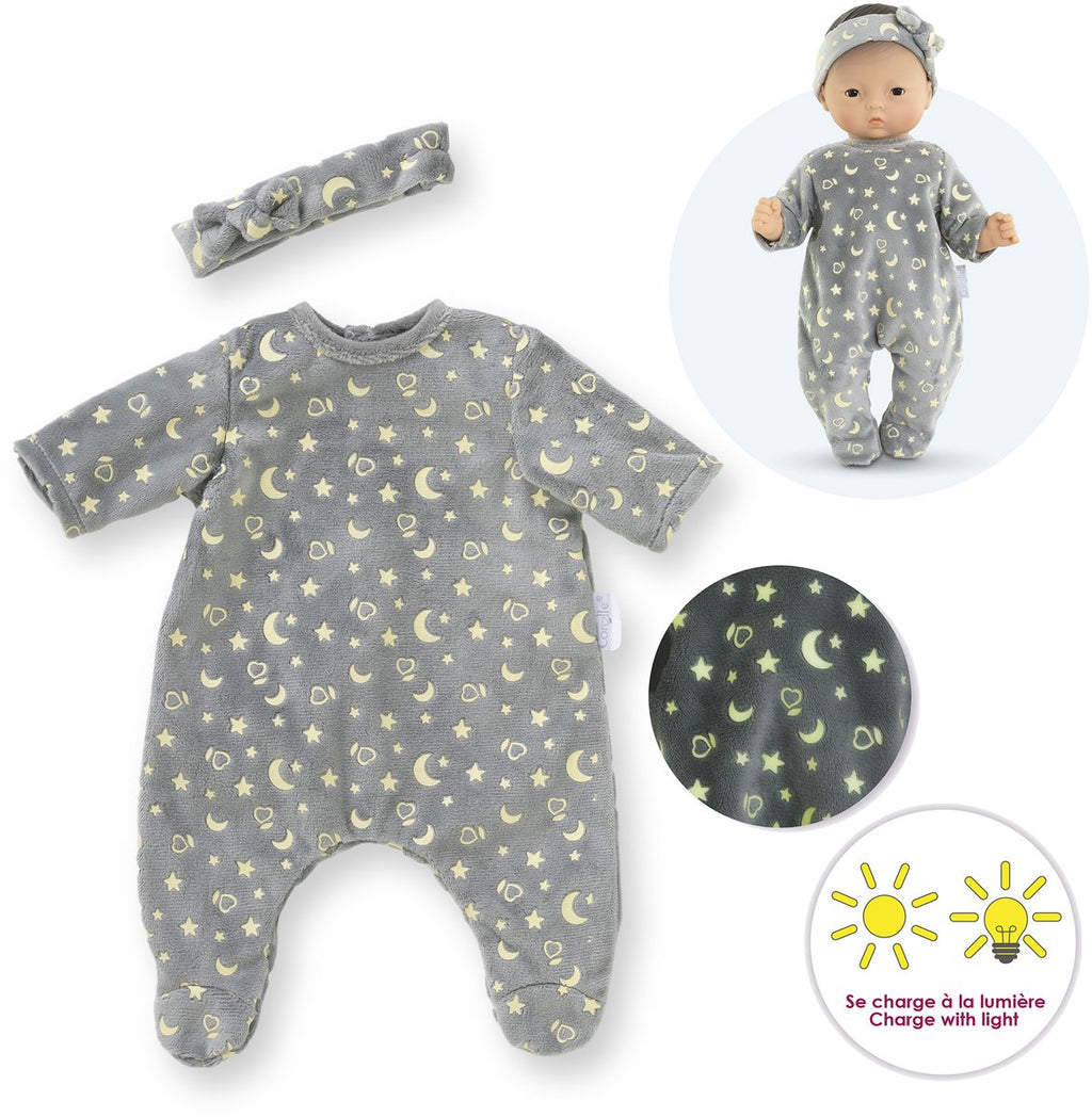 Corolle poppen pyjama en hoofdband 30cm - glow in the dark babypop kleding.