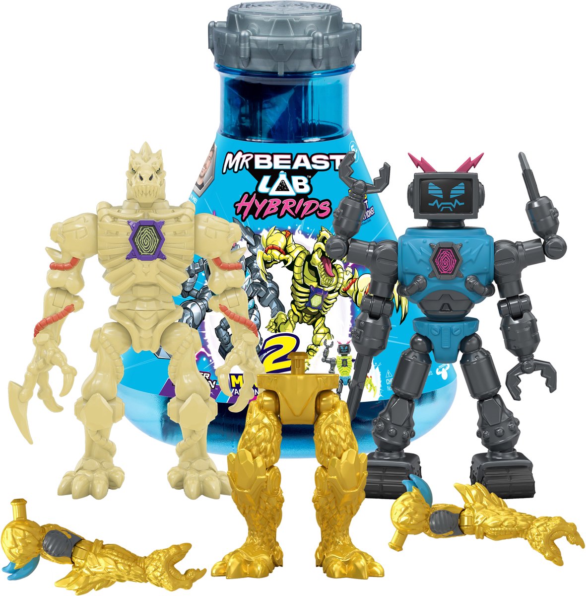 Spectron mrbeast lab hybrids - hyper fusion serie multipack – experimenteer en creëer 2 mix match actiefiguren