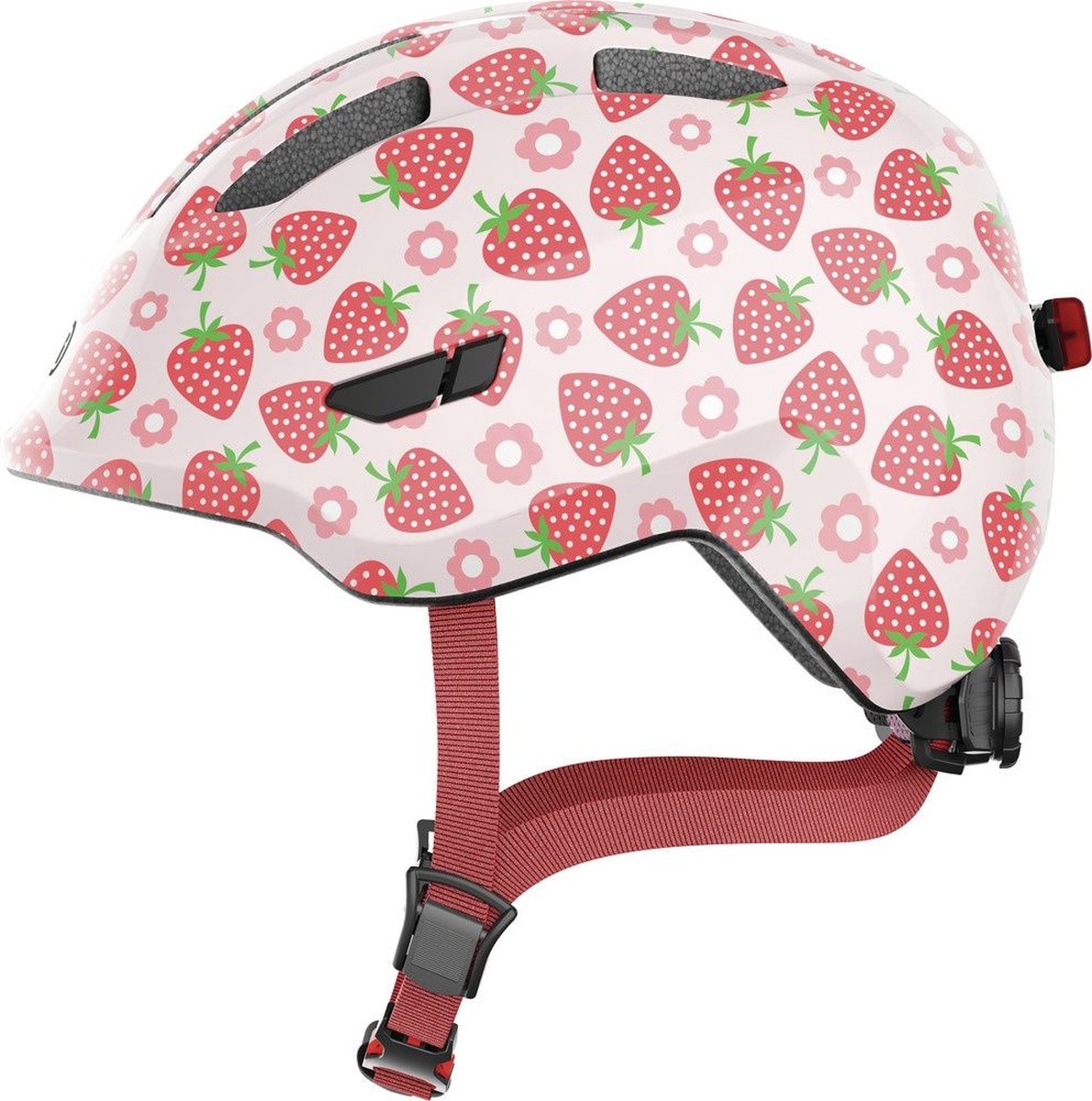Abus fietshelm smiley 3.0 led rose strawberry s - 45-50 cm - pink - geschikt voor gebruik op kinderfietsen - 230 g
