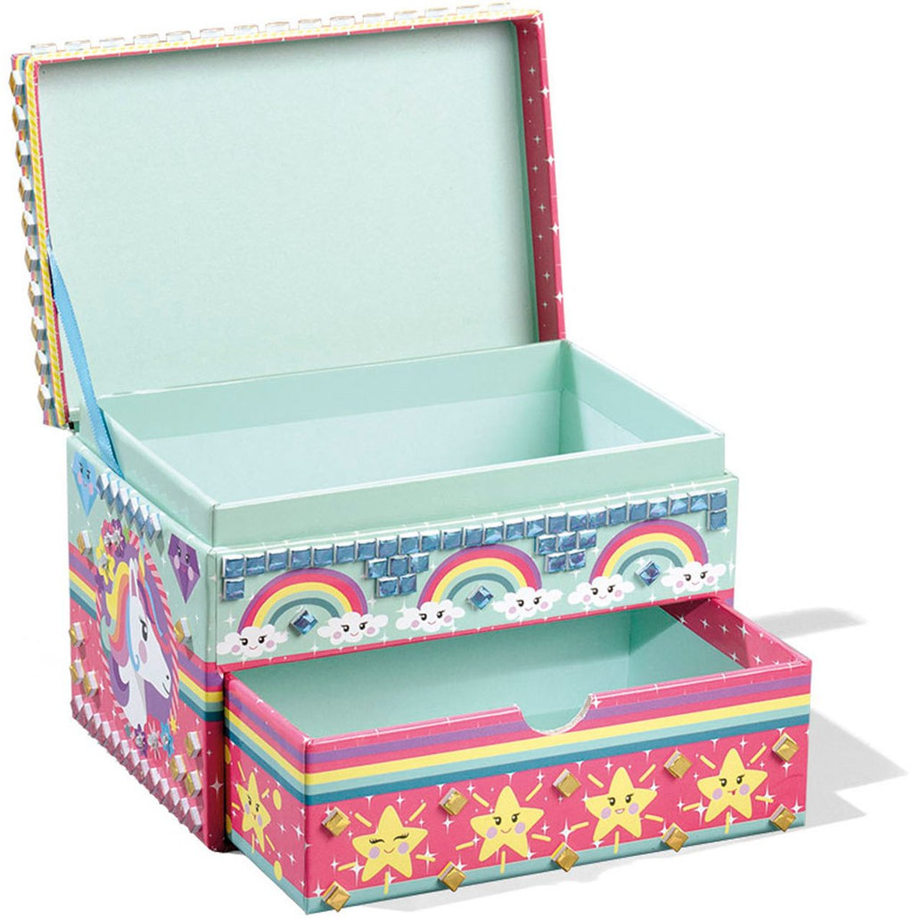 Totum - Totum unicorn sieraden doosje versieren - speelgoed meisjes knutselen cadeau tip - mozaïek 15 x 10 x 10 cm cadeau tip meisjes en jongens vanaf 3 jaar