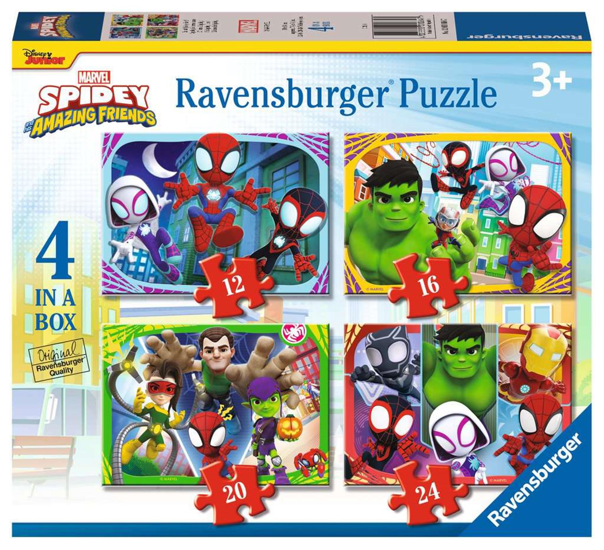 Ravensburger - spidey and his amazing friends 4in1box puzzel - 12+16+20+24 stukjes - kinderpuzzel