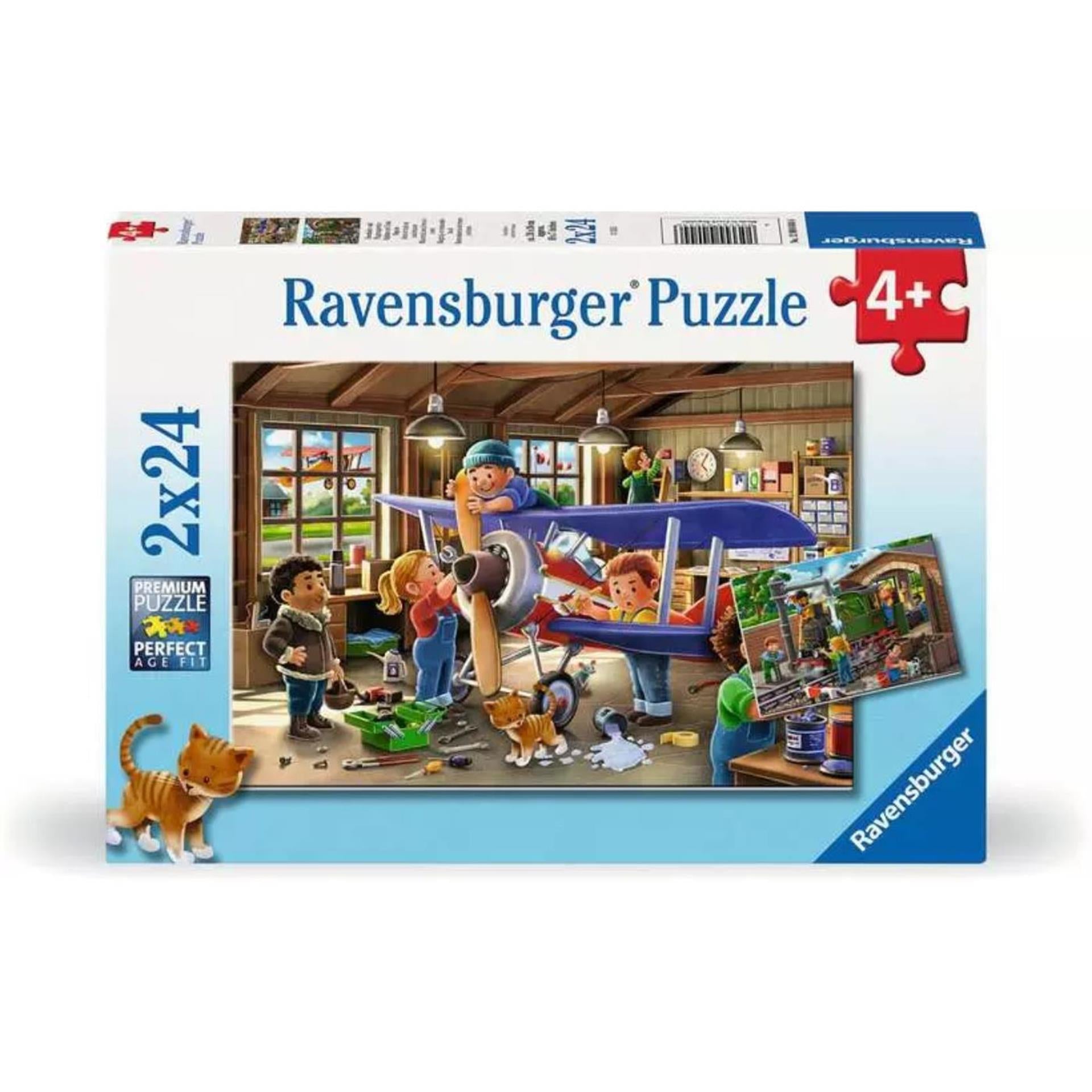 Ravensburger - puzzel airplane & train repair 2x24 stukjes