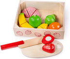 Bigjigs toys houten kistje met fruit en klittenband - mer mes en plank - bigjigs - 18-delig