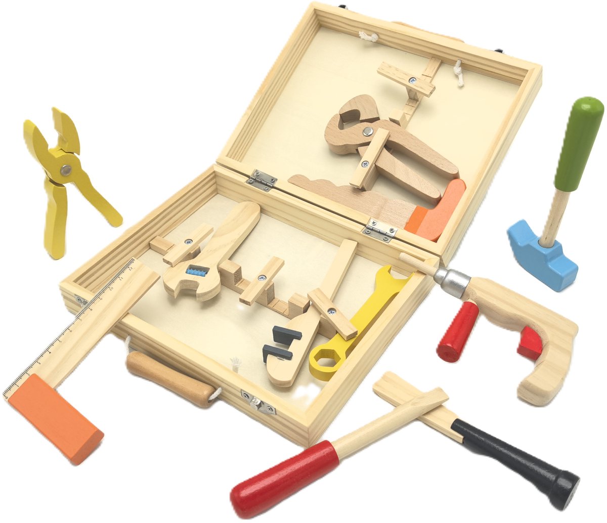 Playwood - wood houten gereedschapskist 12-delig