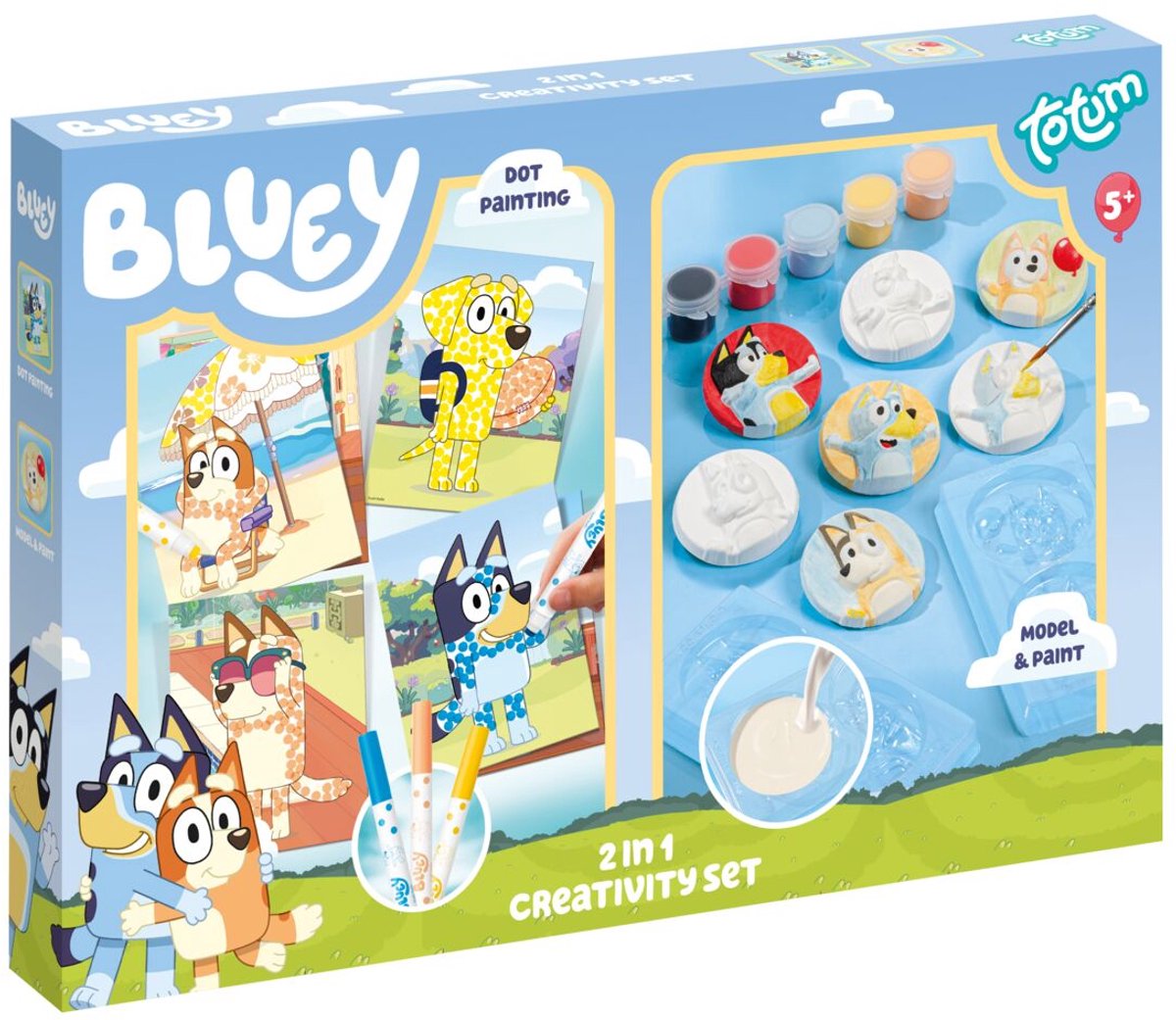 Totum - Totum bluey 2 in 1 knutselset gips gieten en stempelkaarten maken - creatief speelgoed vanaf 5 jaar - cadeautip knutselen kleuters jongens en meisjes