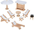 Goki poppenhuismeubeltjes: tuinmeubelen, 9-delig, schommel h10,5cm, hout en tekstiel, 3+