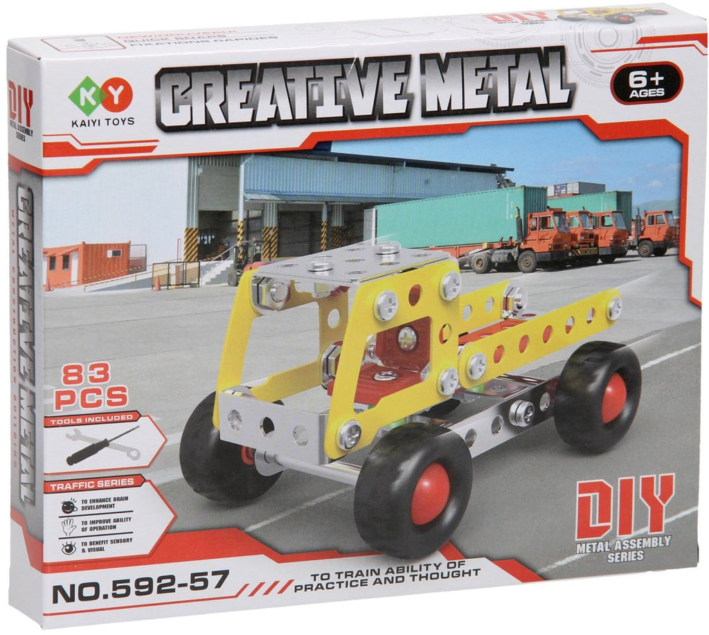 Lobbes Speelgoed- Lobbes SpeelgoedLobbes constructieset metaal kiepwagen bouwspeelgoed 83-delig geel.