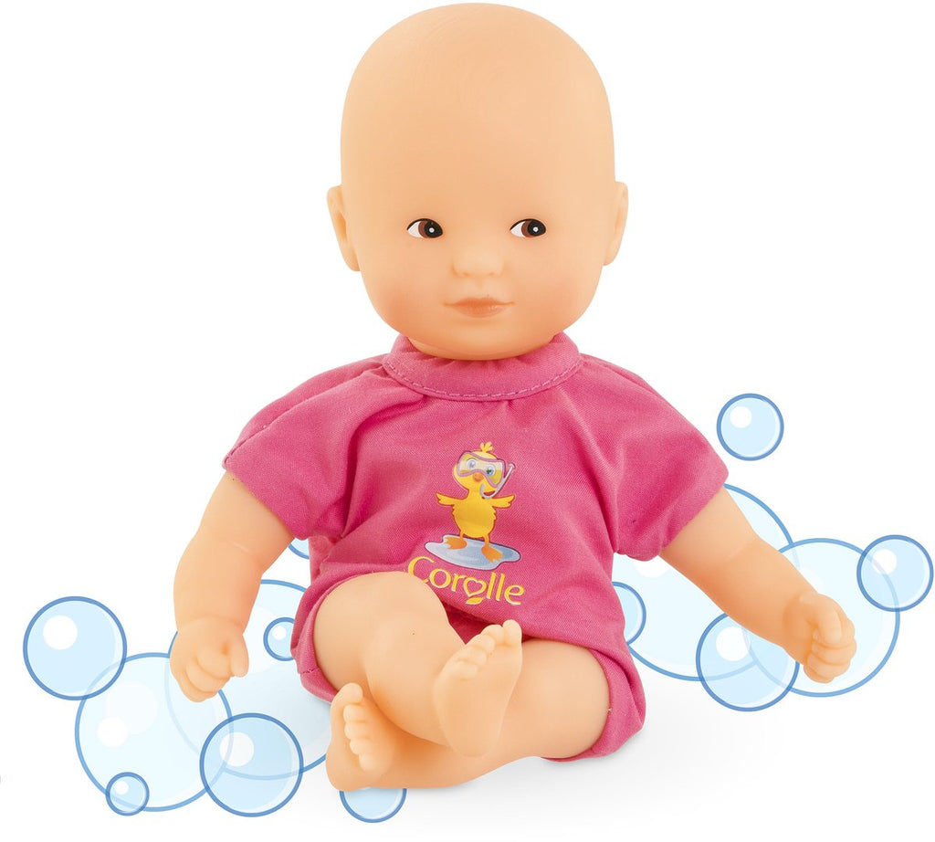 Corolle babypop badspeelgoed roze 20cm - mini bain popje voor waterpret.