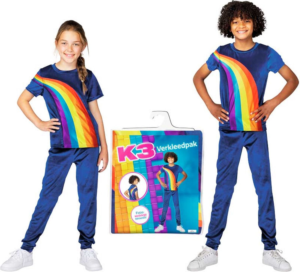 K3 - K3 verkleedkleding - verkleedpak regenboog blauw 6/8 jaar - maat 134