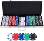 Longfield - Longfield Pokerset in zilveren koffer met 500 chips (115 g) – compleet met kaarten dealer button & dobbelstenen – engelhart