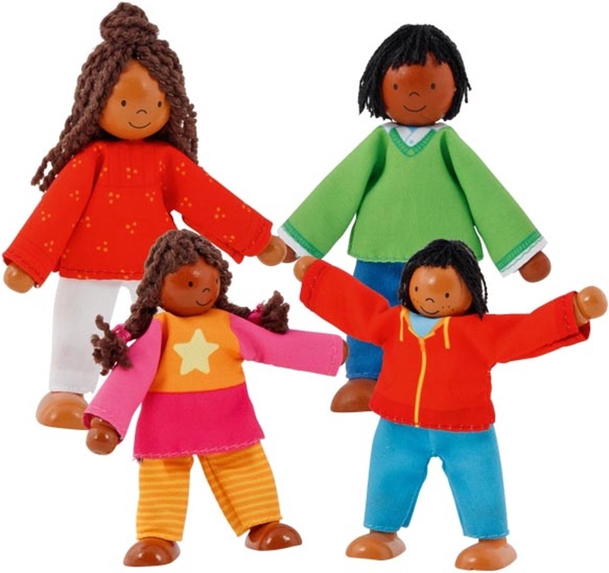 Goki buigpopje: moderne familie ii h9-11cm, s e t van 4 stuks, hout en katoen, 3+