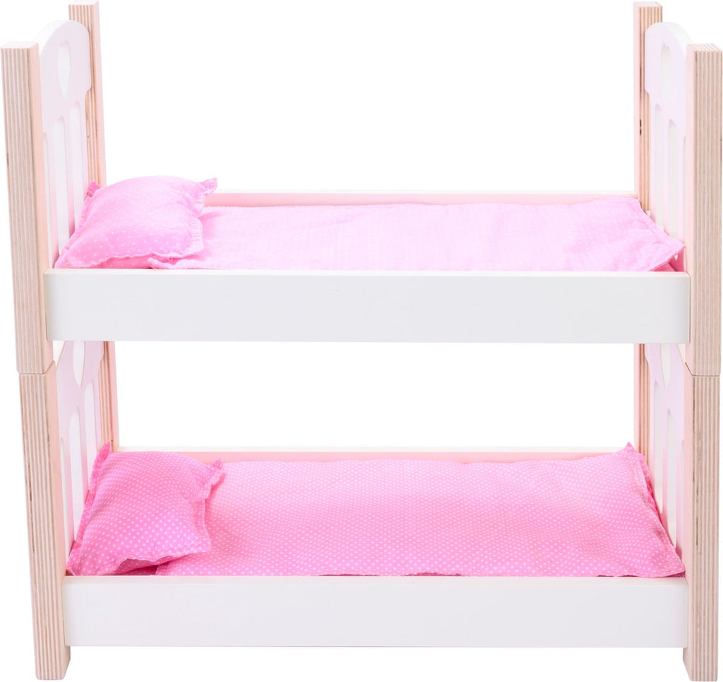Angel toys poppen stapelbed roze wit – houten poppenbed met magnetische bedden – inclusief matrasjes, dekentjes kussens – geschikt voor alle poppen – engelhart