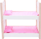 Angel toys poppen stapelbed roze wit – houten poppenbed met magnetische bedden – inclusief matrasjes, dekentjes kussens – geschikt voor alle poppen – engelhart
