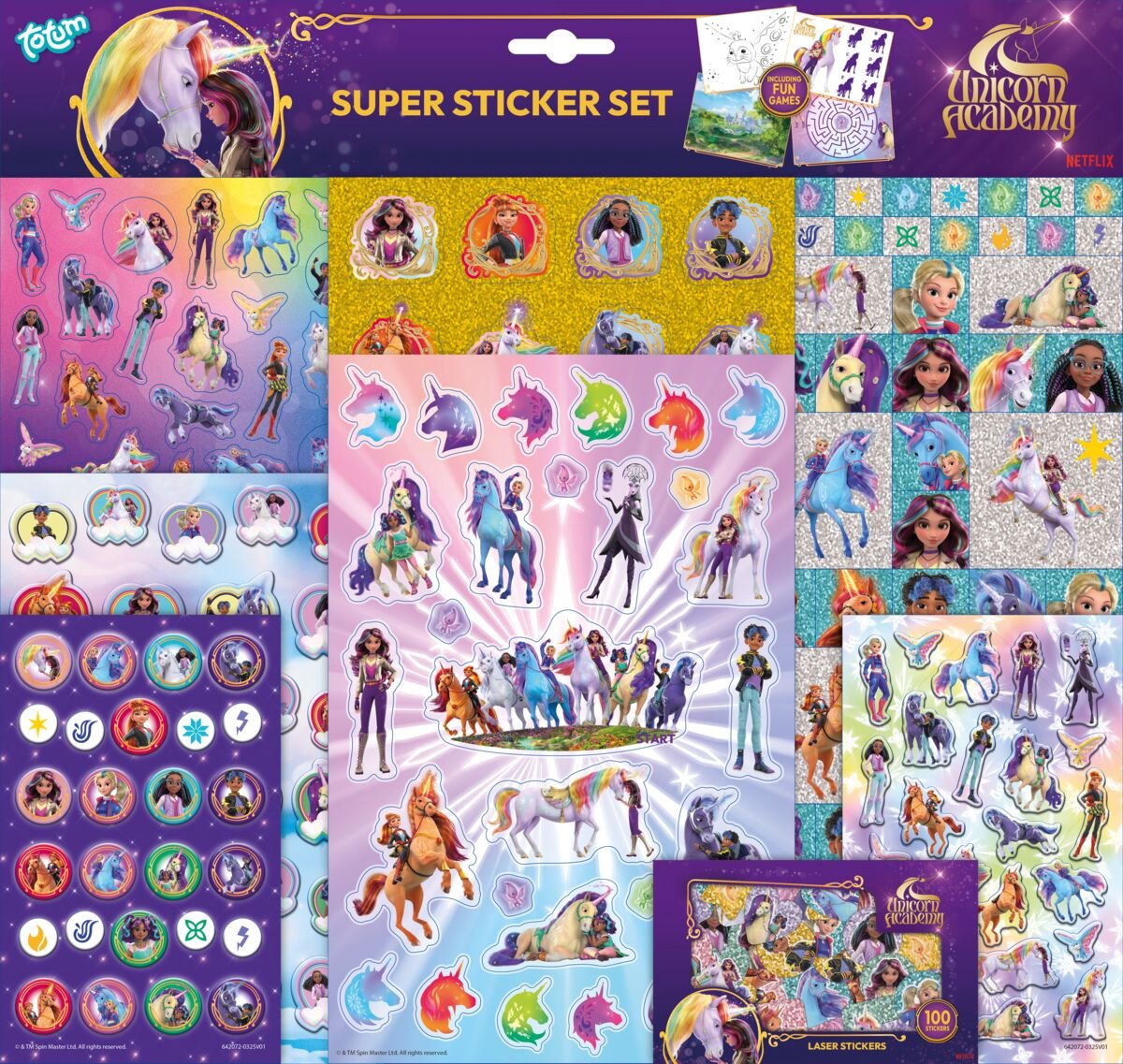 Totum - Totum Unicorn academy super sticker set xl - 8 vellen incl. luxe metallic en laser stickers 38 x 36 cm | speelgoed meisjes vanaf 3 jaar