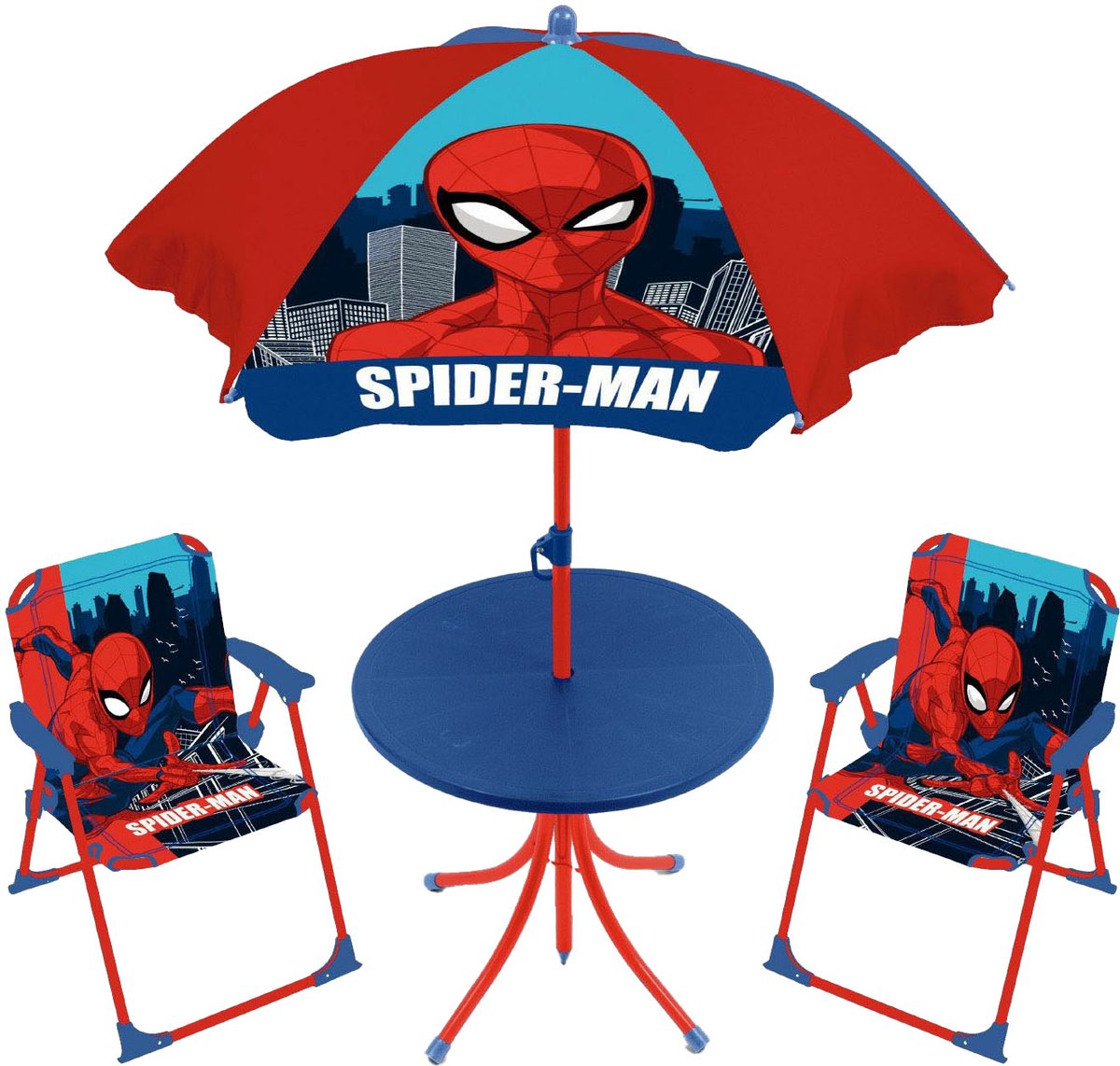 Marvel - Marvel Lobbes spiderman kinder tuinset met tafel stoelen en parasol.