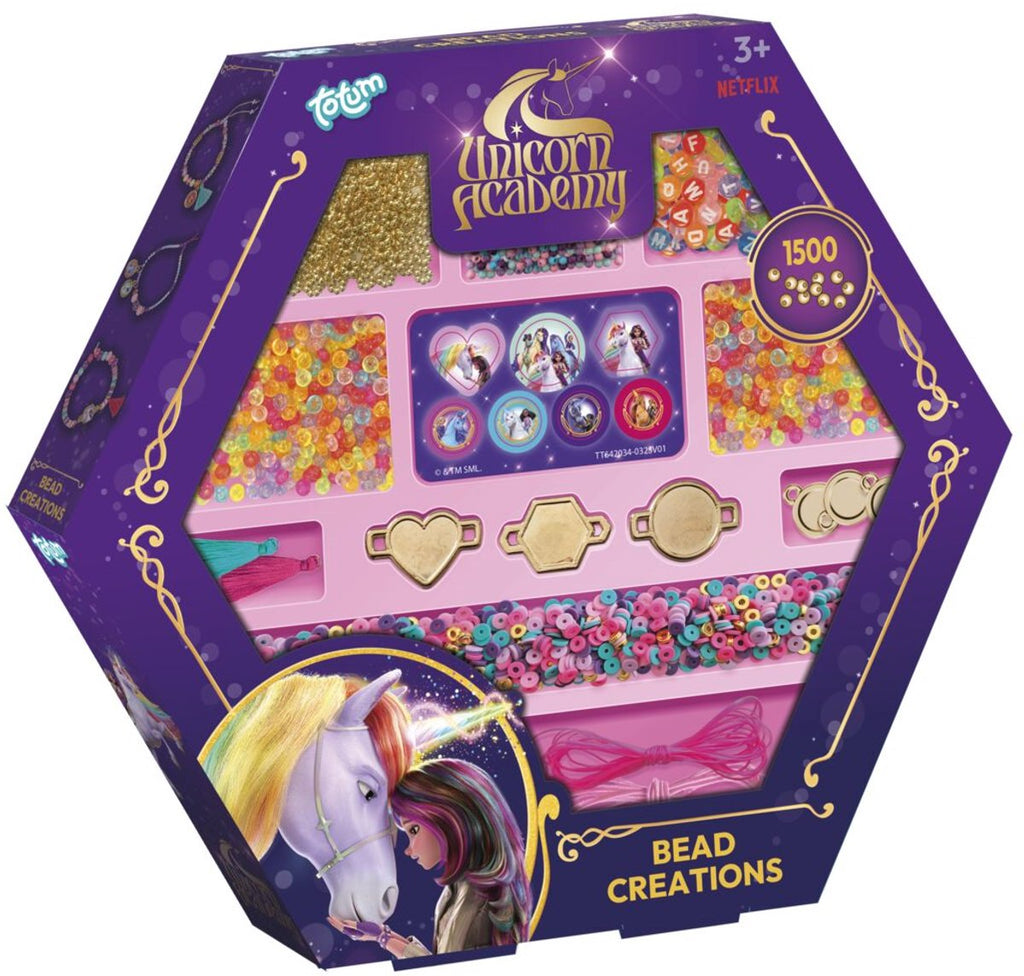 Totum - Totum Unicorn academy kralen set 1500-delig armbandjes maken - creatief speelgoed vanaf 3 jaar - bedel armbandjes met goudkleurige letter- en speciale kralen