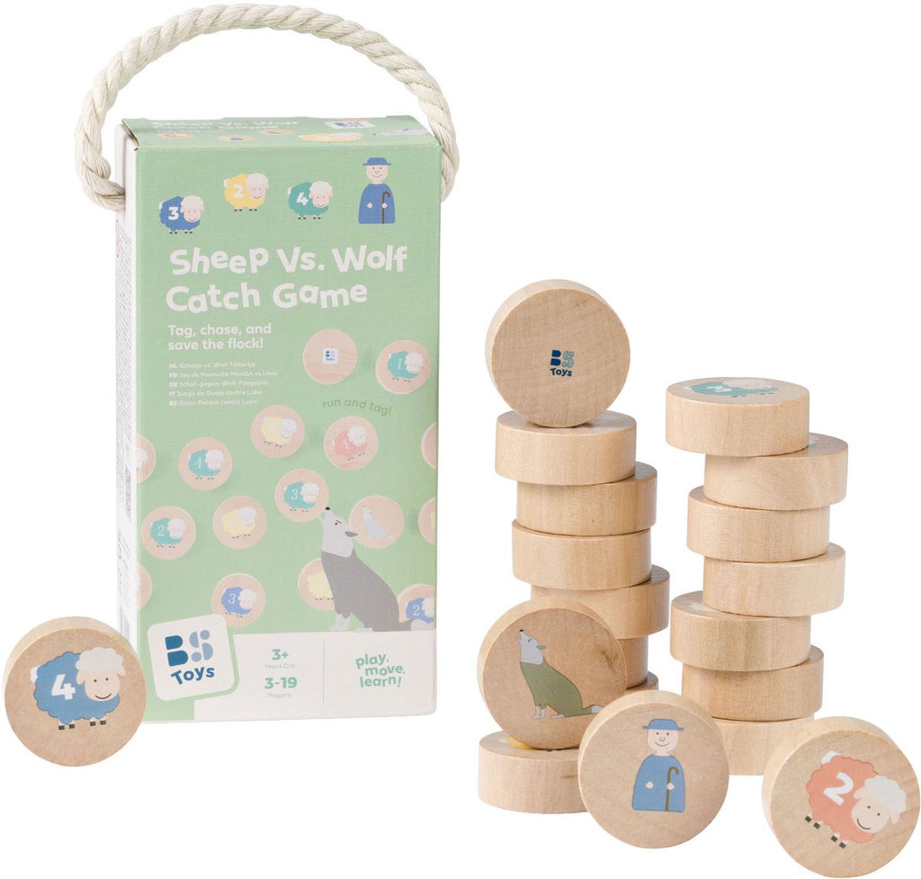 BS Toys - – schaap vs. wolf – actief tikkerspel – houten vangspel – vanaf 3 jaar