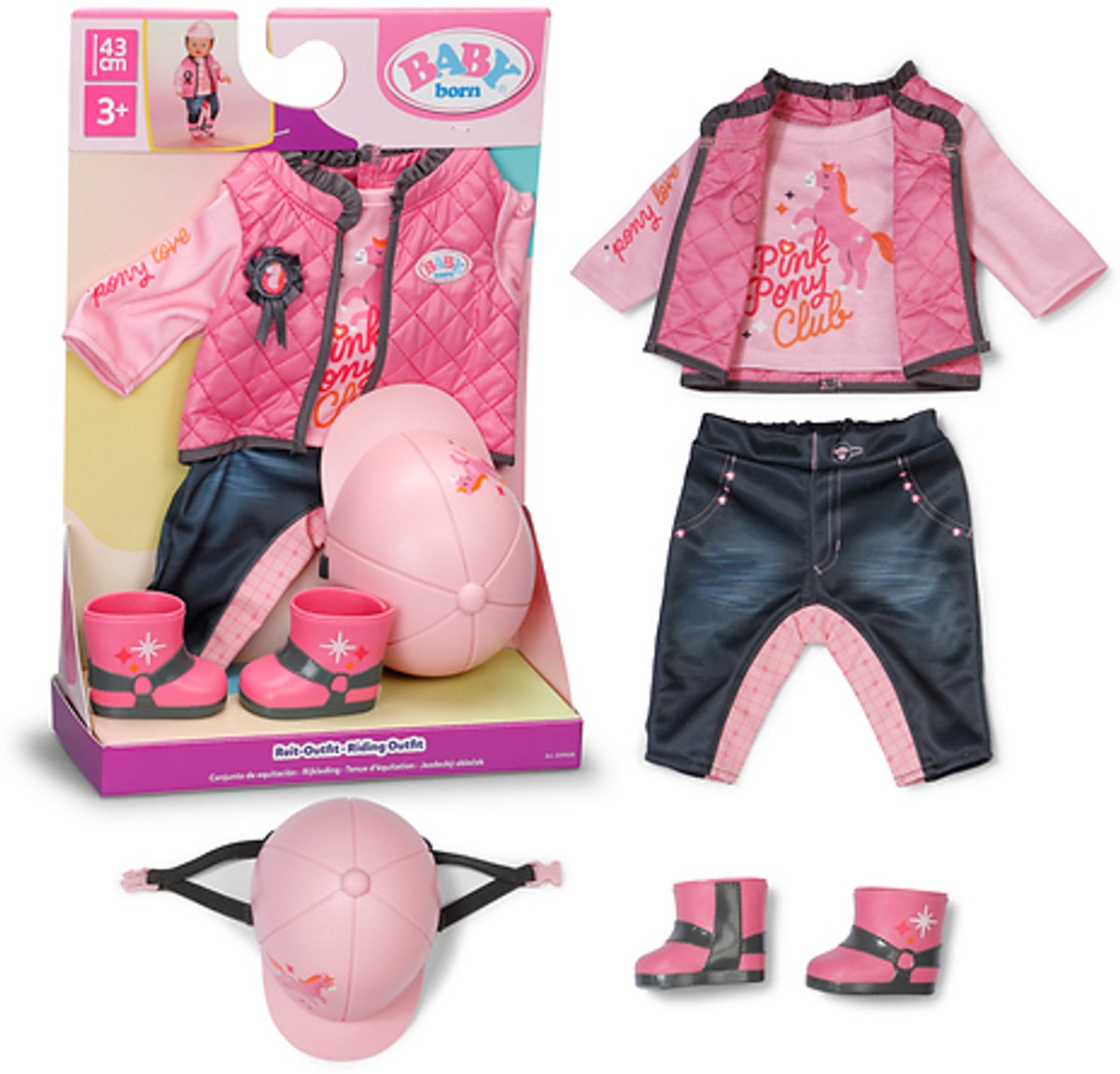 BABY Born - BABY Born poppenkleding paardrijden 43cm - outfit met helm.