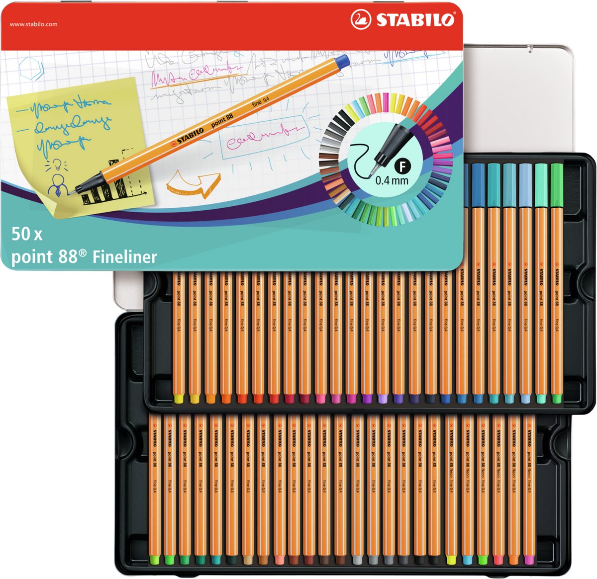 STABILO - STABILO point 88 - fineliner 04 mm - 50 stuks metalen etui - met 47 verschillende kleuren