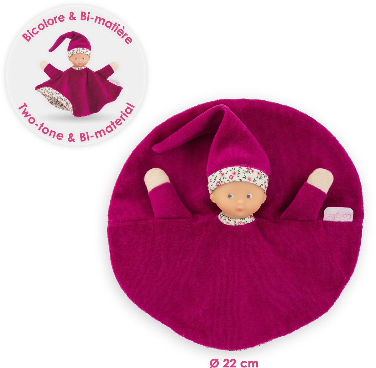 Corolle - knuffeldoek roze grenadine baby knuffelpopje 17cm zacht speelgoed.