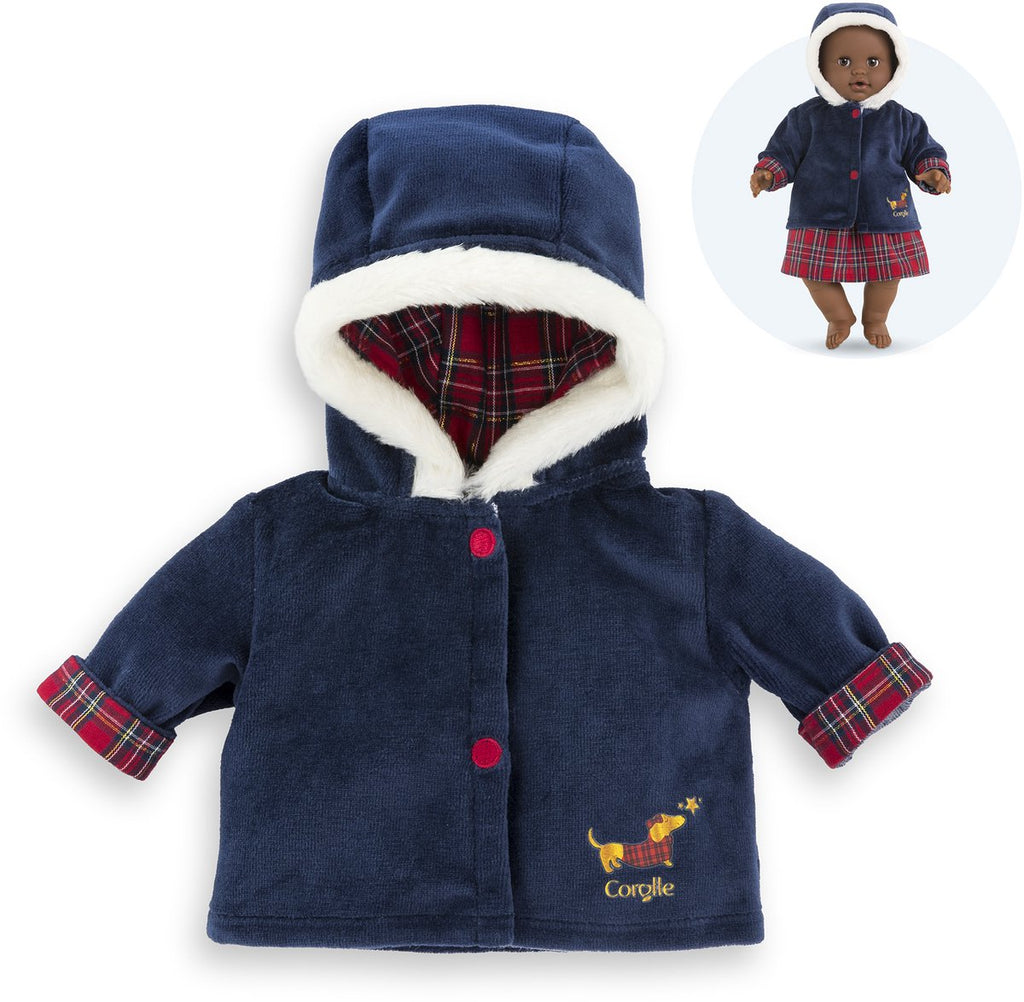 Corolle - babypop winterjas - donkerblauw bontkraag 36cm poppen.