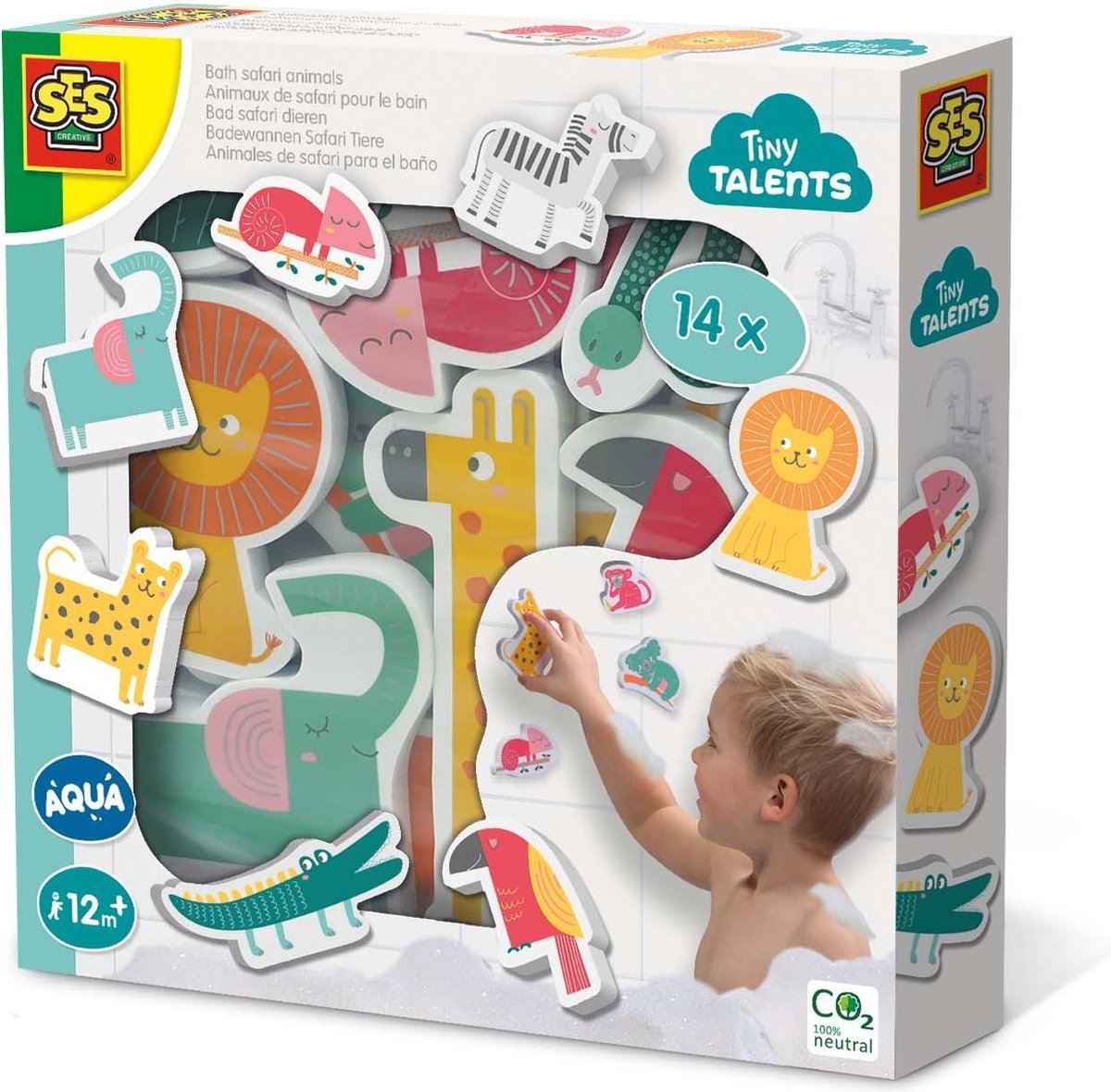 Ses creative tiny talents bad schuimpjes - safaridieren - vanaf 1 jaar - 14 stuks - badspeelgoed - motorische ontwikkeling - schoencadeautjes sinterklaas