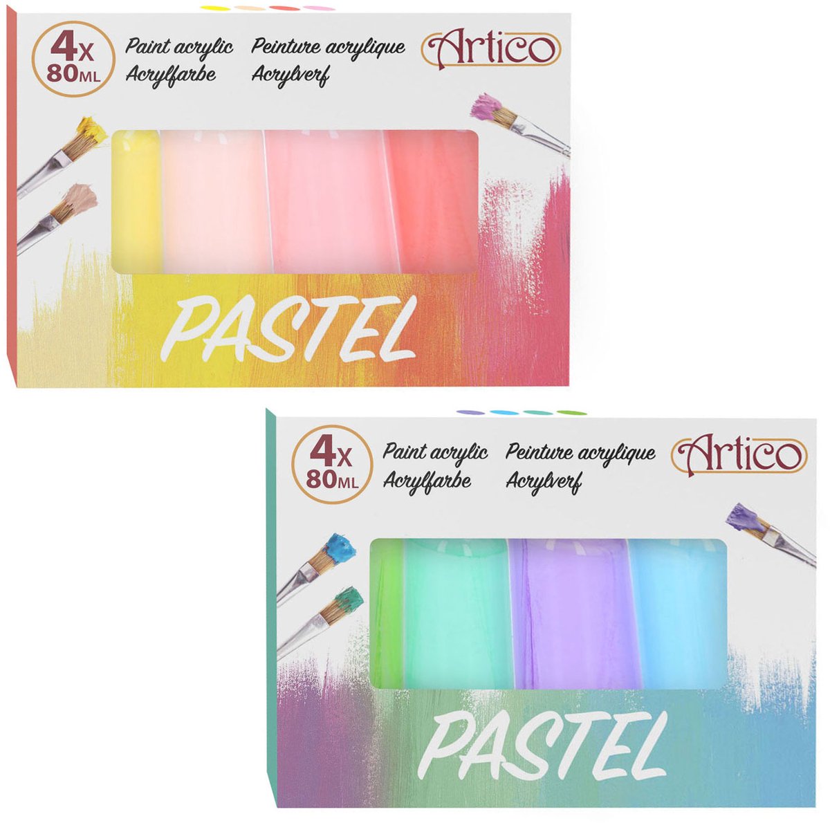 Artico - Artico Acrylverf pastel set kinderverf 4 flesjes multi kleuren 80ml.