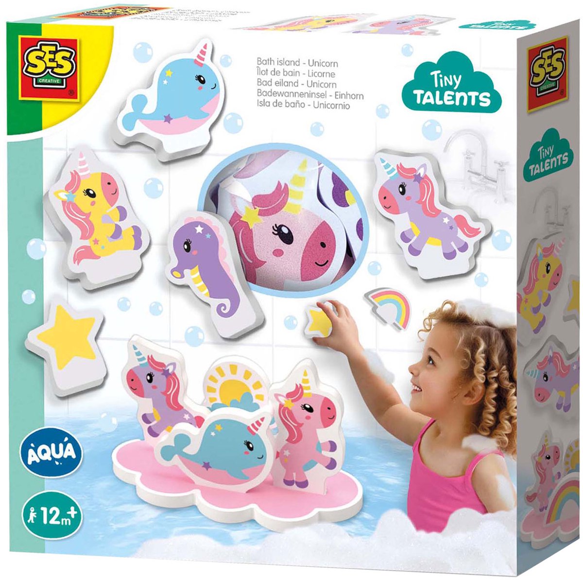 SES Creative - Creative - tiny talents - eenhoorn bad eiland - foam eenhoorns - drijvend badspeelgoed - stimuleert fantasie - creatief spelen - baby badspeelgoed - eenhoorn speelgoed