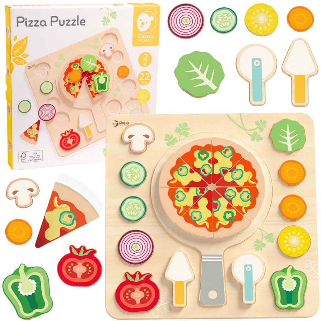 Classic World - houten speelgoed vormenpuzzel pizza 22 stuks educatief.