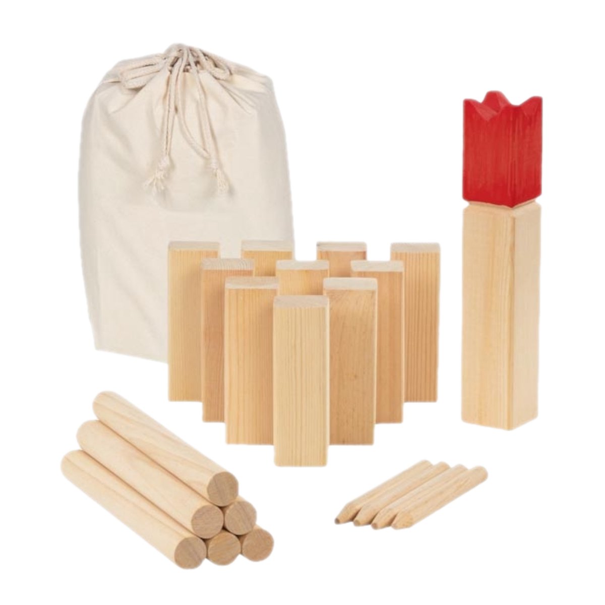 Goki - houten kubb spel in katoenen zak 21dlg.