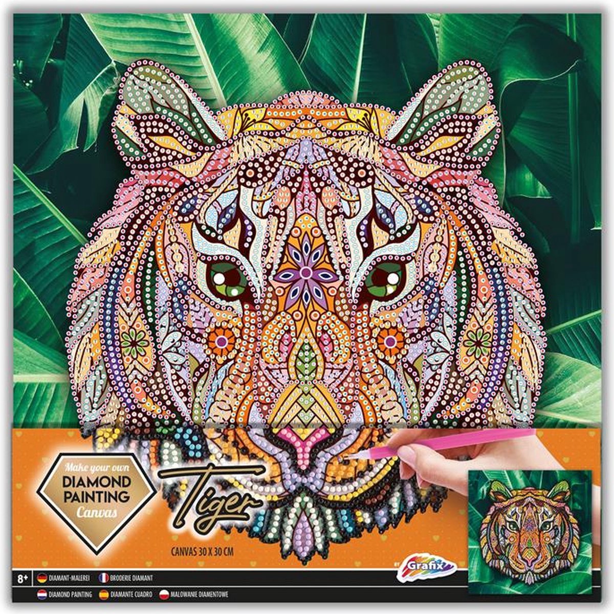 Grafix canvas diamond painting tijger, 30x30cm