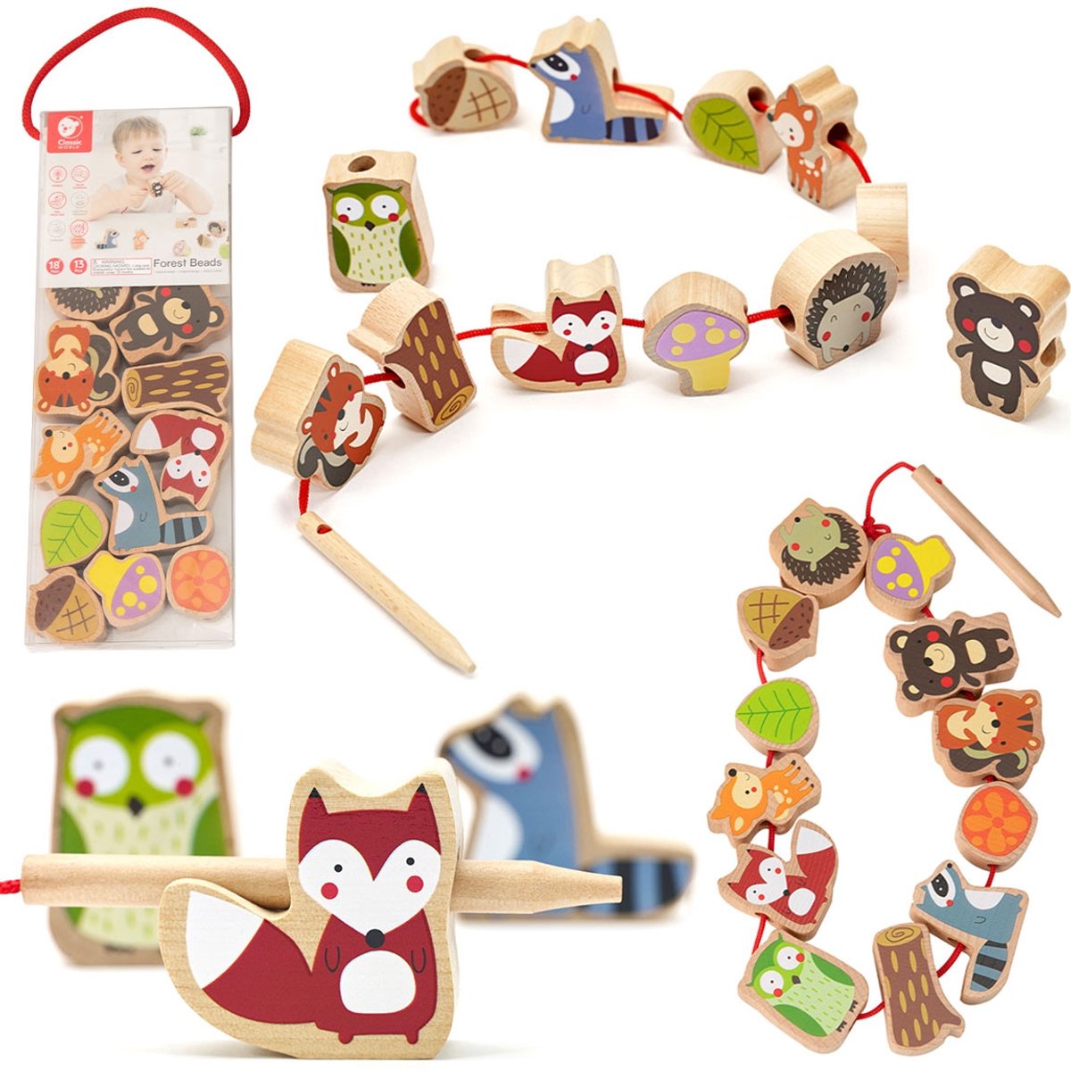 Classic World - houten rijgkralen bosdieren