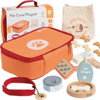 Classic World - houten dieren verzorgen speelset - rollenspel speelgoed tas