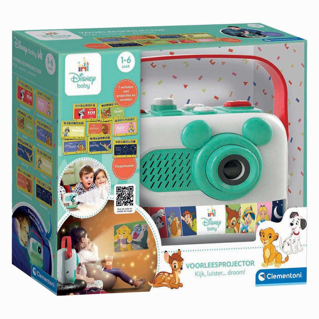 Clementoni - disney storyteller verhalenprojector nederlands - verhalen projector met 8 kaarten en slaapliedjes - voorleesboek voor baby kind en peuter