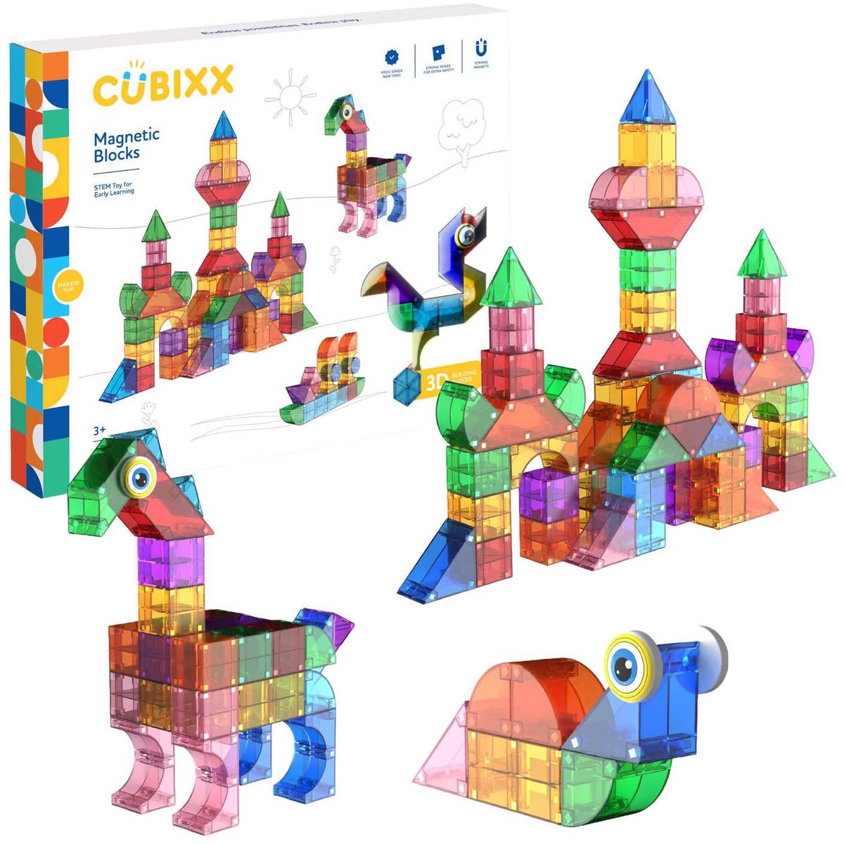 Cubbix - Cubbix Magnetisch bouwspeelgoed kleurrijke blokken - 85-delig creatief speelgoed.