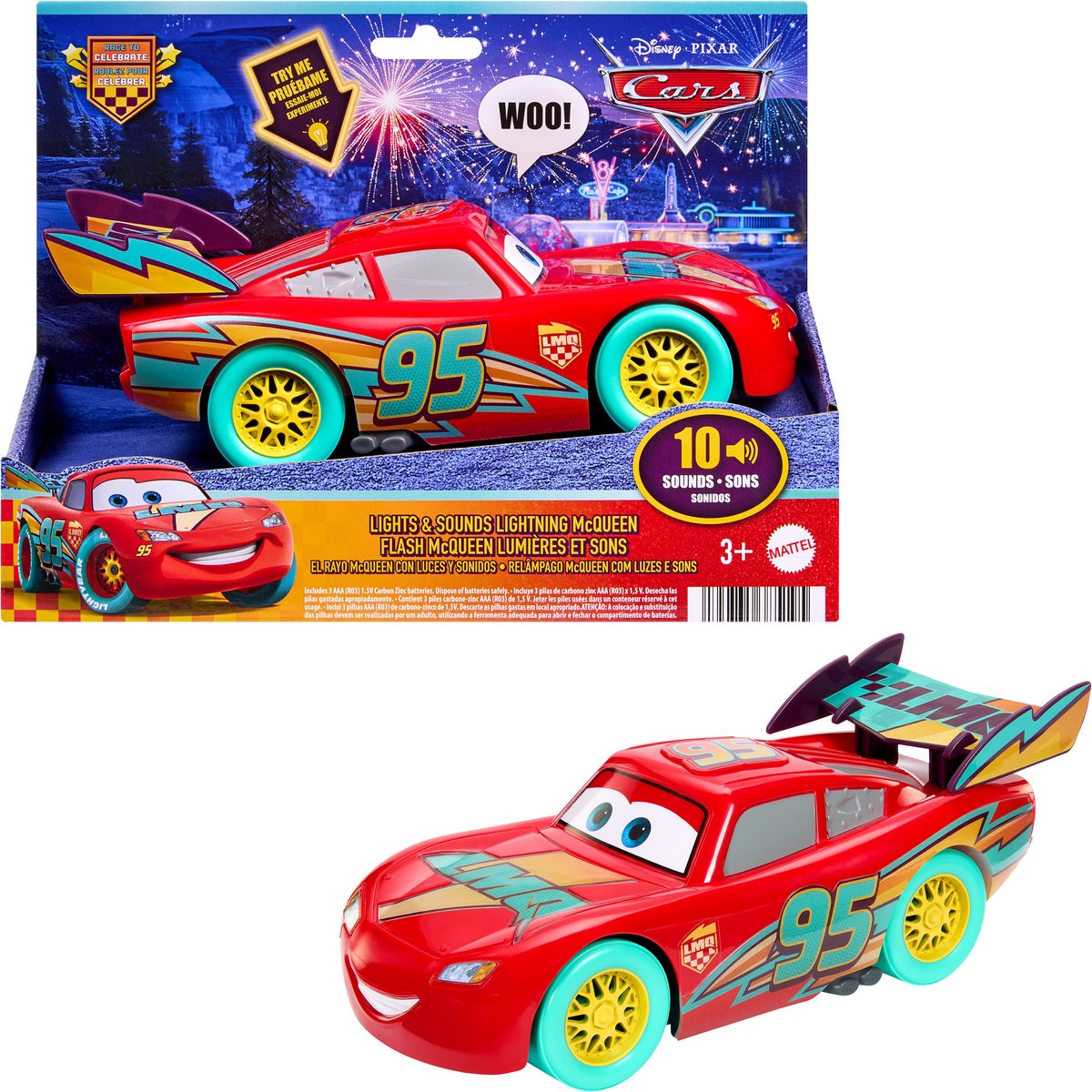 Mattel - en pixar cars race om bliksem mcqueen te vieren - met licht en geluid