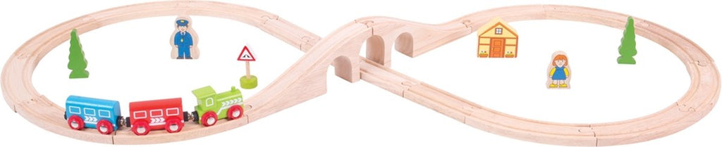 Bigjigs houten treinbaan - - 8-vormig - 26-delig