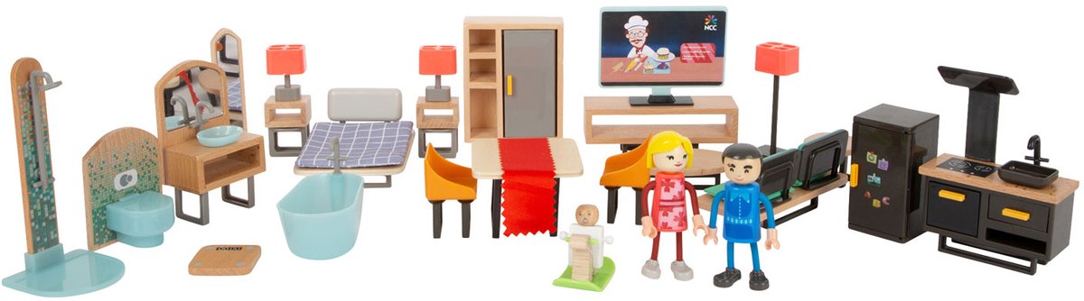 Small Foot - houten poppenhuis meubeltjes modern complete set 31dlg.