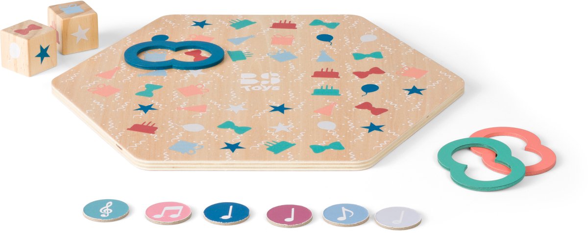 Bs toys feestparen! - houten speelgoed vanaf 4 jaar - educatief behendigheidsspel snelheidsspel voor 2-3 spelers - zoek afbeeldingsparen met dobbelstenen - met 3 zoekfiguren 18 chips - kinderspel voor concentratie, focus snel reageren
