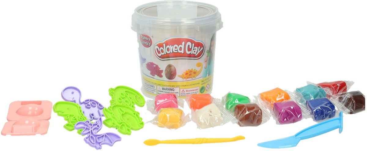 Lobbes Speelgoed- Lobbes SpeelgoedKleiset in opbergbox dino vormen - 12 kleuren klei
