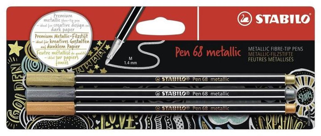 Stabilo pen 68 metallic viltstiften zilver goud koper - 3dlg.