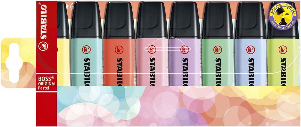 Stabilo boss original pastel - markeerstift - markeren met pastelkleuren - etui met 8 kleuren