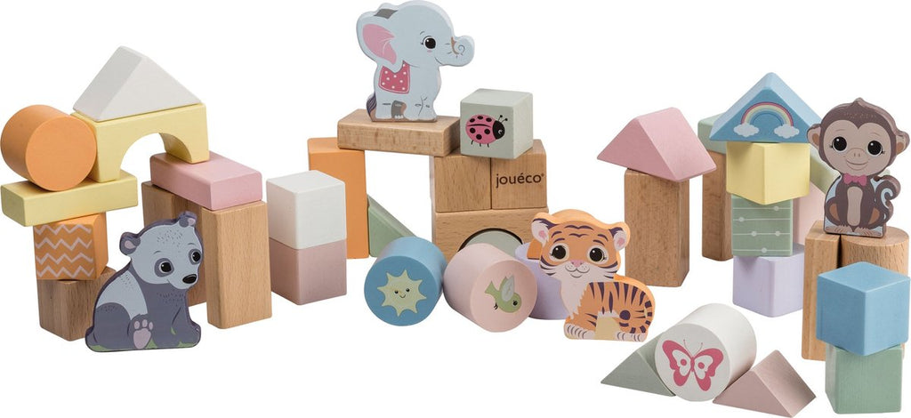 Jouéco - Jouéco ® - the wildies family houten blokken in ton 50 stuks