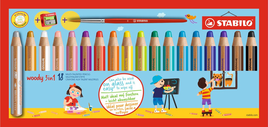 STABILO - STABILO woody 3in1 multitalent potloden - 18dlg. met puntenslijper en penseel