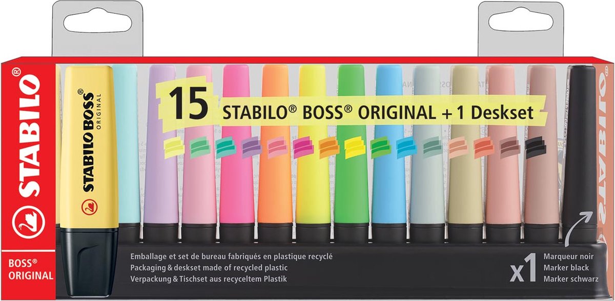Stabilo boss original pastel naturecolors markeerstiften bureau set - 15dlg.