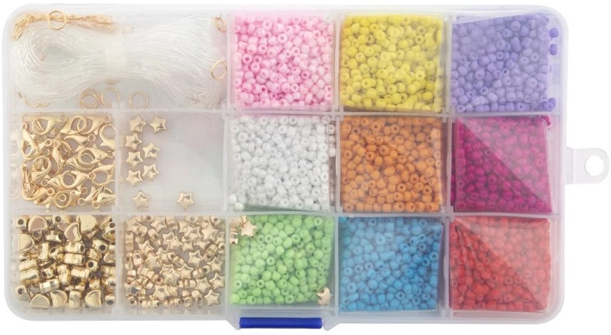 Creative Craft Group - Creative Craft Group Kralen in opbergbox - 9 kleuren + draad